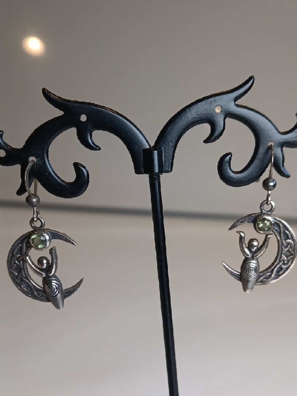 🌙 Celtic Moon Goddess Moldavite Earrings Sterling Silver Magic Spiritual Unique
